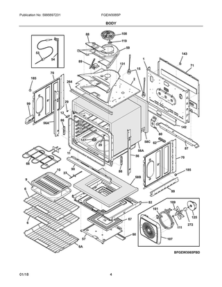 Body Diagram and Parts List for FGEW3065PBE  Frigidaire Wall Oven