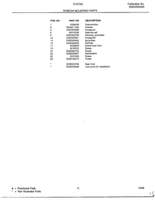 Window Mounting Parts Page 2 Diagram and Parts List for 5147003  Frigidaire Air Conditioner