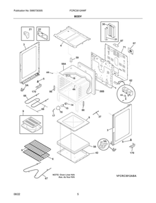 Body Diagram and Parts List for FCRC3012AWF  Frigidaire Range