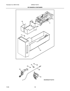 Ice Maker And Container Diagram and Parts List for GRMS2773AF01  Frigidaire Refrigerator