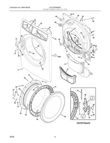 Front Panel/Lint Filter Diagram and Parts List for ELFG7626BW0  Frigidaire Dryer