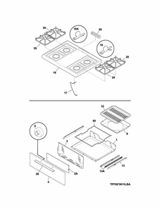 Top/drawer Diagram and Parts List for 79073039311  Kenmore Range