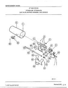 Gas Valve, Burner Assembly And Sensor Diagram and Parts List for 7308B  Frigidaire Dryer