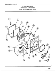 Door/front Panel/lint Filter Diagram and Parts List for 7007-87E  Frigidaire Dryer