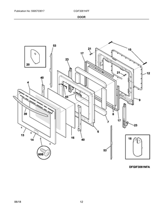 Door Diagram and Parts List for CGIF3061NFF  Frigidaire Range