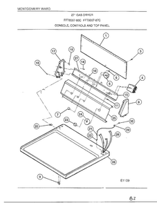 Console/controls/top Panel Diagram and Parts List for 8007-80C  Frigidaire Dryer