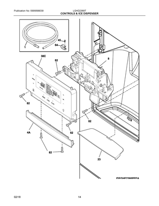 Controls & Ice Dispenser Diagram and Parts List for LGHD2369TD3  Frigidaire Refrigerator