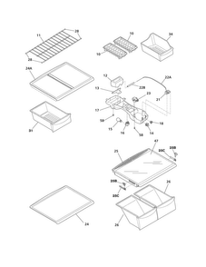 Shelves Diagram and Parts List for CFHT1842PS0  Frigidaire Refrigerator