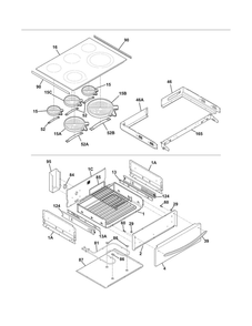Top/Drawer Diagram and Parts List for FGES3065KBE  Frigidaire Range