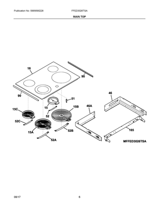 Main Top Diagram and Parts List for FFED3026TSA  Frigidaire Range