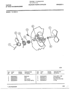 24" Built-in Dishwasher Diagram and Parts List for 61-1072-10  Frigidaire Dishwasher