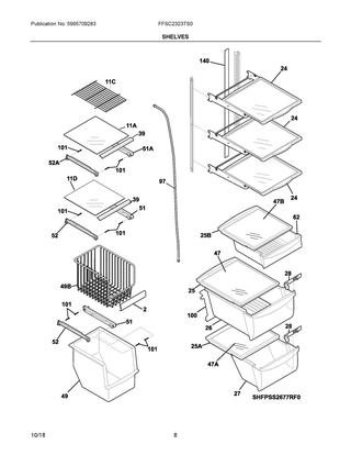 Shelves Diagram and Parts List for FFSC2323TS0  Frigidaire Refrigerator