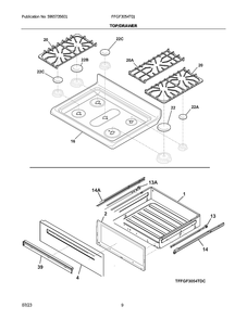 Top/Drawer Diagram and Parts List for FFGF3054TDJ  Frigidaire Range