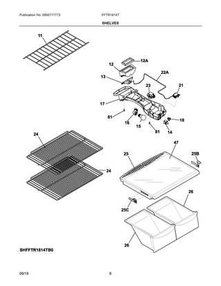 Shelves Diagram and Parts List for FFTR1814TWB  Frigidaire Refrigerator