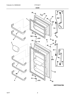 Door Diagram and Parts List for FFTR1821TD2  Frigidaire Refrigerator
