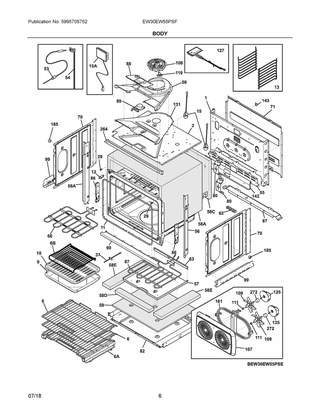 Body Diagram and Parts List for EW30EW55PSF  Frigidaire Wall Oven