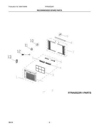 Recommended Spare Parts Diagram and Parts List for FFRA0522R1C  Frigidaire Air Conditioner