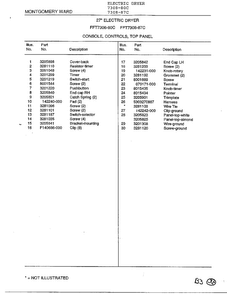 Console, Controls, Top Panel Page 2 Diagram and Parts List for 7308-87C  Frigidaire Dryer