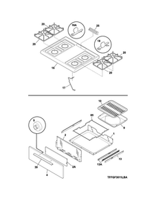 Top/drawer Diagram and Parts List for FFGF3011LWE  Frigidaire Range