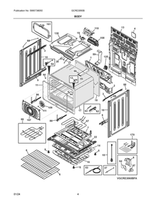 Body Diagram and Parts List for GCRE3060BFA  Frigidaire Range