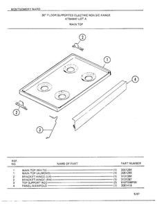 30" Floor Supported Elec Main Top Diagram and Parts List for 4447A  Frigidaire Range