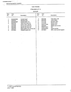 Burner Page 2 Diagram and Parts List for 2828A  Frigidaire Range