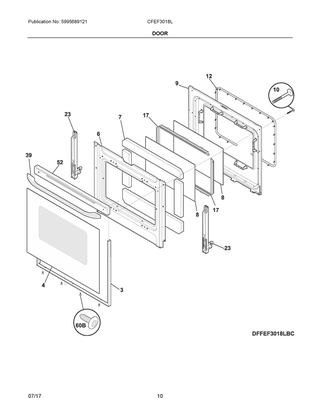 Door Diagram and Parts List for CFEF3018LWK  Frigidaire Range