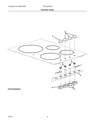 Control Panel Diagram and Parts List for FFEC3024LBB  Frigidaire Cooktop