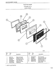 Oven Door Diagram and Parts List for 4822A  Frigidaire Range
