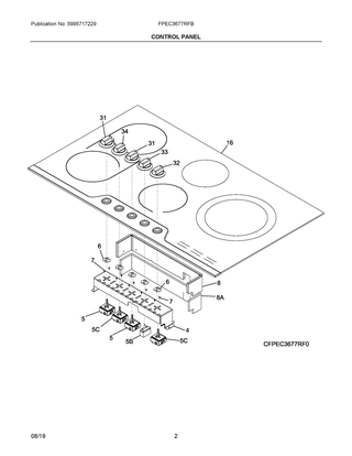 Control Panel Diagram and Parts List for FPEC3677RFB  Frigidaire Cooktop