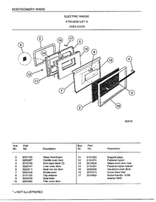 Oven Door Diagram and Parts List for 4839A  Frigidaire Range