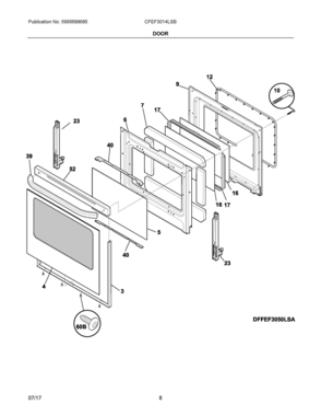 05 - DOOR Diagram and Parts List for CFEF3014LSB  Frigidaire Range