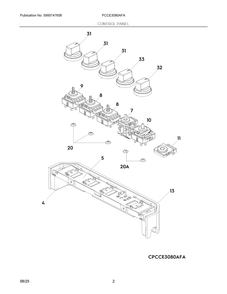 Control Panel Diagram and Parts List for PCCE3080AFA  Frigidaire Cooktop