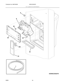 Ice And Water Dispenser Diagram and Parts List for GRSC2352AF9  Frigidaire Refrigerator