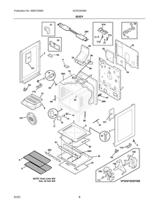 Body Diagram and Parts List for GCRG3038AFC  Frigidaire Range