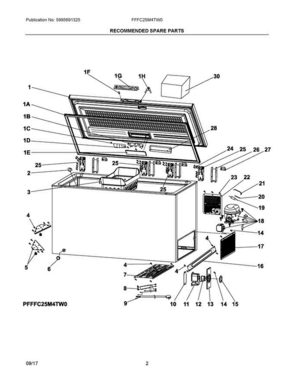 02 - Recommended Spare Parts Diagram and Parts List for FFFC25M4TW0  Frigidaire Freezer