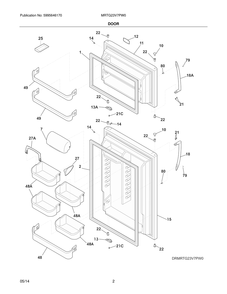 Door Diagram and Parts List for MRTG23V7PW0  Westinghouse Refrigerator