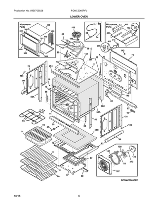 Lower Oven Diagram and Parts List for FGMC3065PFJ  Frigidaire Microwave Oven Combo
