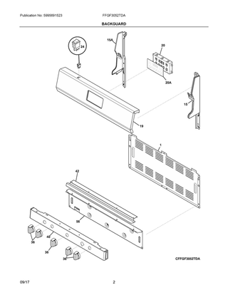 Backguard Diagram and Parts List for FFGF3052TDA  Frigidaire Range