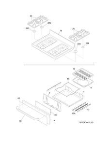 Top/drawer Diagram and Parts List for FFGF3047LSG  Frigidaire Range