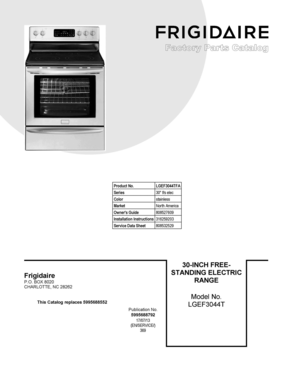 01 - COVER SHEET Diagram and Parts List for LGEF3044TFA  Frigidaire Range