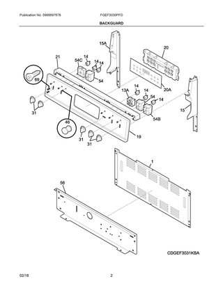 Backguard Diagram and Parts List for FGEF3030PFD  Frigidaire Range