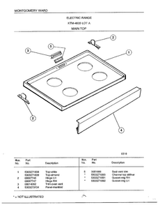 Main Top Diagram and Parts List for 4833A  Frigidaire Range