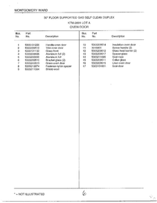 Oven Door Page 2 Diagram and Parts List for 2891  Frigidaire Range