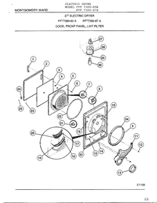 Door, Front Panel, Lint Filter Diagram and Parts List for 7389-80A  Frigidaire Dryer