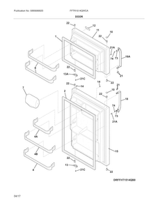 Door Diagram and Parts List for FFTR1514QWCA  Frigidaire Refrigerator