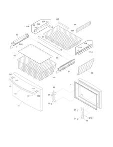 Freezer Drawer, Baskets Diagram and Parts List for FGHN2844LEA  Frigidaire Refrigerator