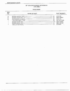 30" Gas Over/under Oven Door Page 2 Diagram and Parts List for 3488A  Frigidaire Range