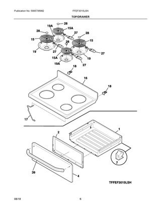 Top/drawer Diagram and Parts List for FFEF3015LSN  Frigidaire Range
