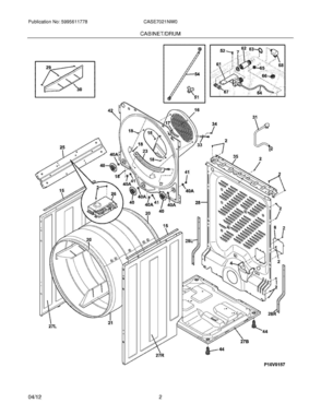 03 - CABINET/DRUM Diagram and Parts List for CASE7021NW0  Frigidaire Dryer
